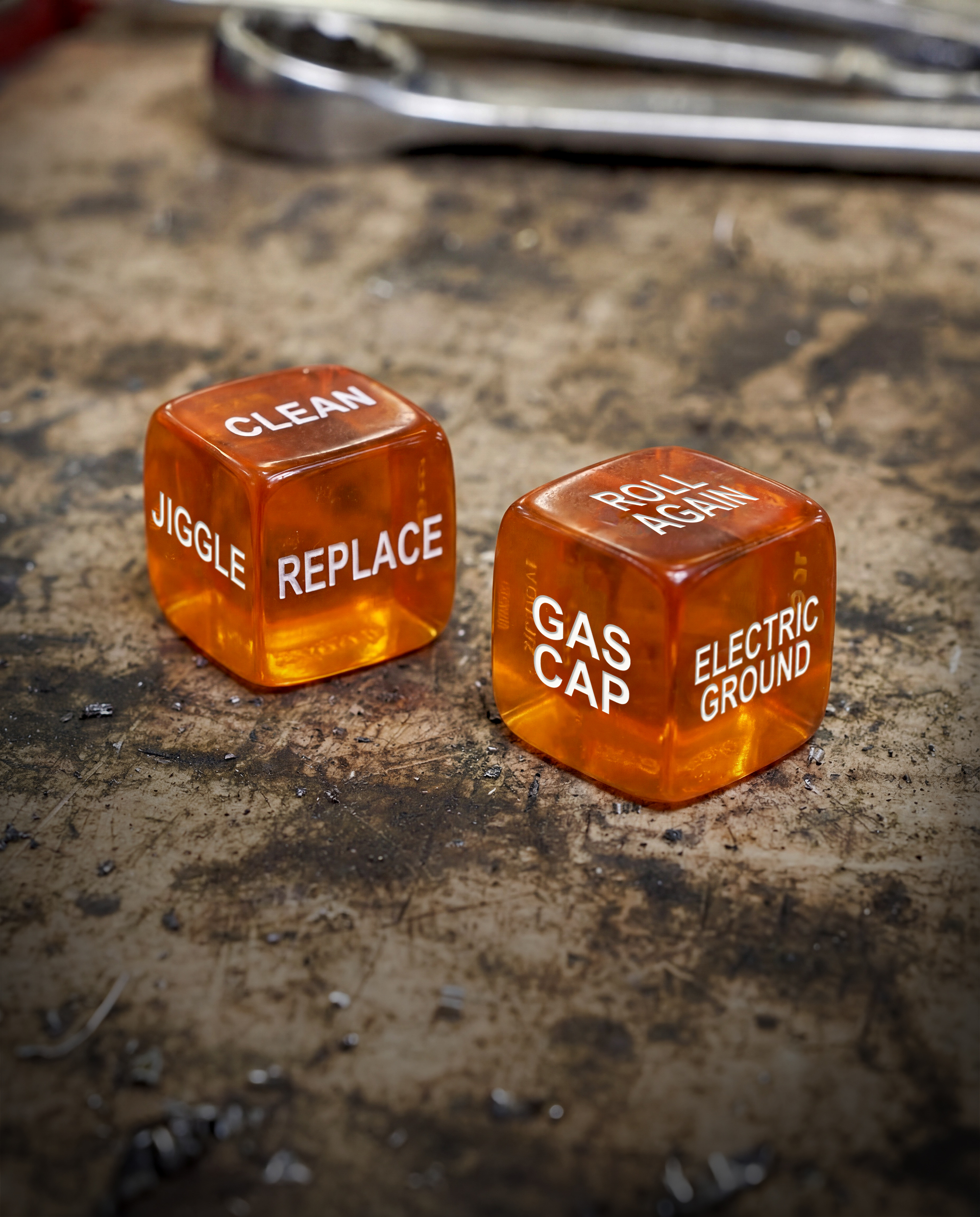 Diagnostic Dice close-up on workbench